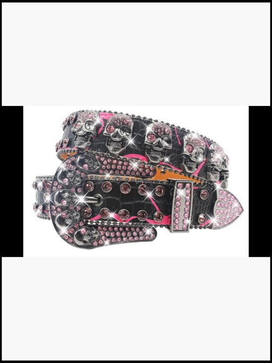 Rhinestone Skull Studded Belt Punk Western Eco-friendly Leather main image 4
